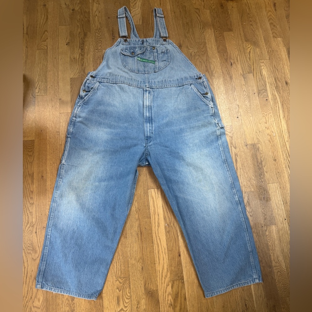 80s KEY Imperial Denim Overalls Light Wash USA Workwear Carpenter Bib 52/26.5